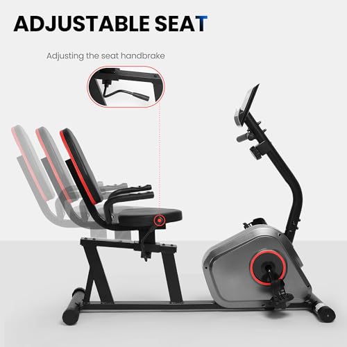 Image of Recumbent Exercise Bike, Stationary Bike, Exercise Bikes for Home with 8 Levels Magnetic Resistance, 300 LBS Weight Capacity, LCD Monitor, Heart Rate Handle and Device Holder