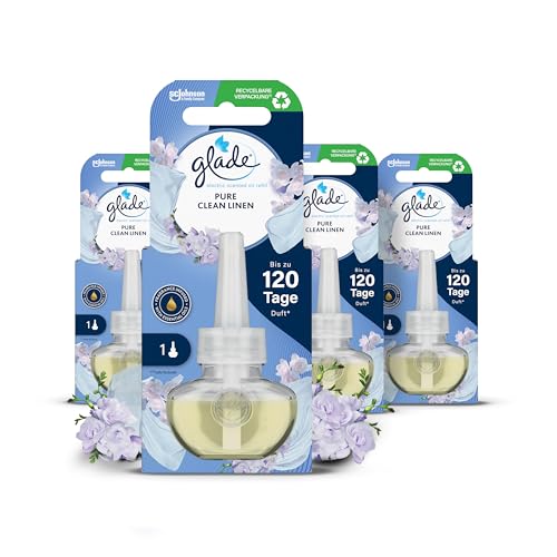 Glade electric scented oil Nachfüller, elektrischer Raumduft Duftstecker mit Duftöl, Pure Clean Linen, 4er Pack (1 x 20 ml)