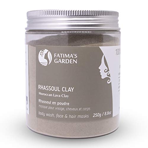 Rhassoul Clay by Fatima's Garden, 100% Natural Moroccan Ghassoul Clay for Face, Hair & Hammam; cleansing and softening properties, Purifying for the skin/hair, Vegan Cruelty-Free - 8.8oz / 250gr