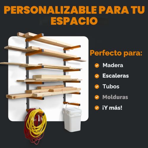 Miniatura 4 de Bora Organizador De Madera Y Estante De Metal Para Almacenamiento De Madera Con Soporte De Pared De 6 Niveles Uso Interior Y Exterior