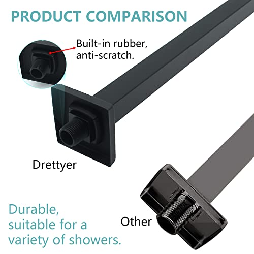 Shower Arm With Flange 24 Inches Ceiling Mount Square Straight Extender Extension Pipe Replacement, Extra Long Shower Arm For Fixed Rain Shower Head Or High Ceiling, Npt 1/2 To G1/2, Matte Black #TOP5