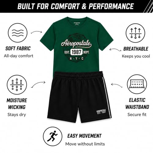 Image of AEROPOSTALE Boys Shorts Set 4 Piece Shirts & Mesh Basketball Shorts | Soft Breathable Fabric, Relaxed Fit, Quick-dry Mesh, Moves With Active Play, Layers Easily, Machine Washable