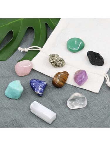 Kit de Cristais para Iniciantes - Selenita, Cristal de Quartzo, Quartzo Rosa, Ametista, Turmalina Ne