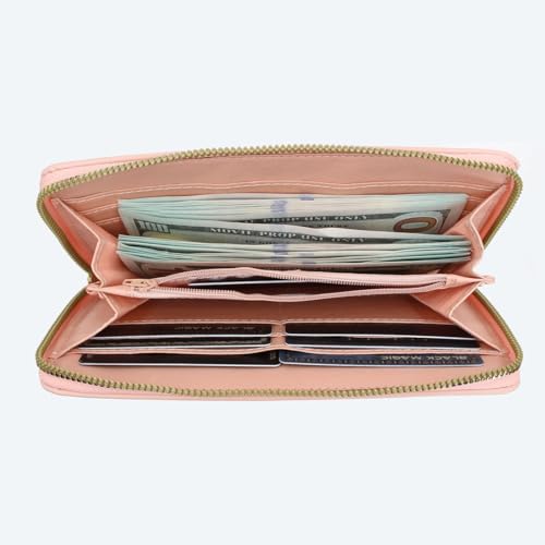 Women's long wallet, ultra-thin and lightweight wallet, long zipper design, three color multi card slot, 7.48 × 3.93 inches, pink3