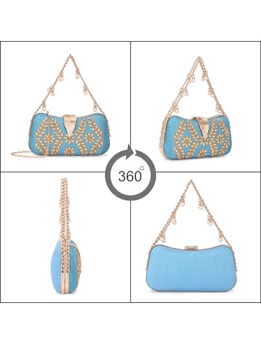 Image of TOOBA Handicraft Clutch Purse For Women with Sleek Design Embroidered Leaf Clutch| Trendy Stylish Bridal, Party, Wedding Sling Bag