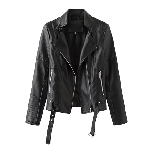 Manteau léger en similicuir noir DGKaxiyaHM pour femme taille M avec ceinture