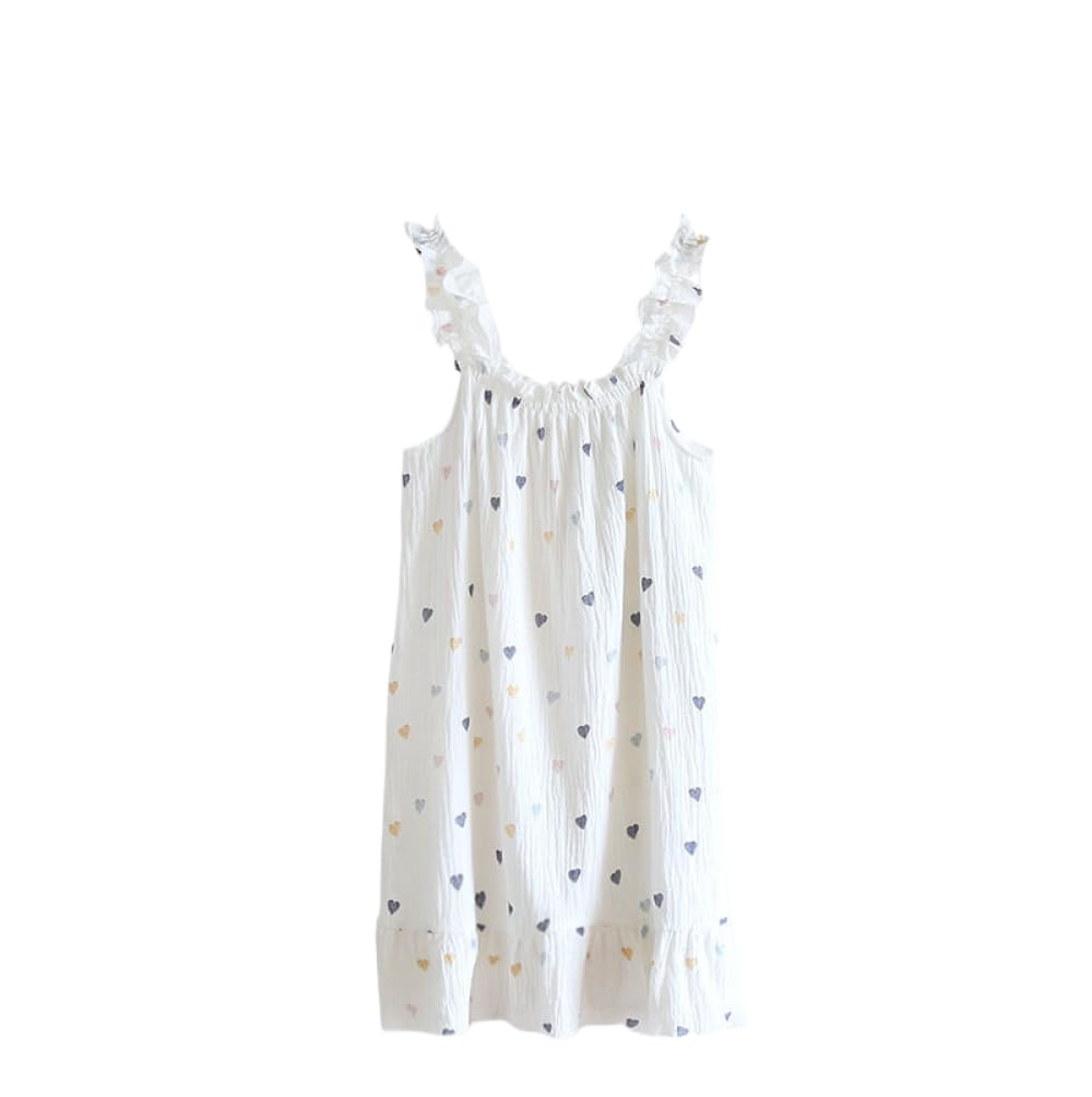 MGDIFYXAA Camisón para Mujer - Dulce Chaleco Vestido De Mujer Ropa De Salón Ropa De Dormir Suelta Camisones Mujer Volante Verano Camisón De Algodón Camisa De Noche