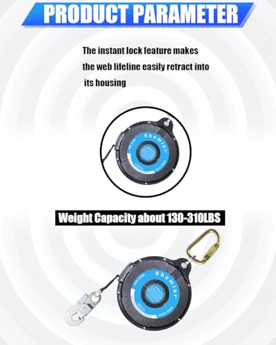 Image of 66FT Self Retracting Lifeline, Shemior Retractable Safety Lanyard, Web SRL | Safety Harness Fall Protection Kit, Fall Arrestor, Srl Fall Protection, Retractable Lanyard, Safety Harness Yoyo