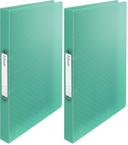 Image of Esselte Ring Binder, 140 Sheet Capacity, 25mm Spine, 2 Ring A4 Folder, Soft Cover File, Home/Office Use, Embossed Pattern, Colour'Breeze Range, Green, 626243 (Pack of 2)