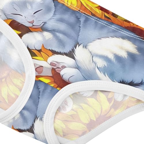 Cotton Girls Underwear Toddlers Cute Cat Yellow Sunflowers Girl Panties Cute Bright Kids Briefs Undies 2t4