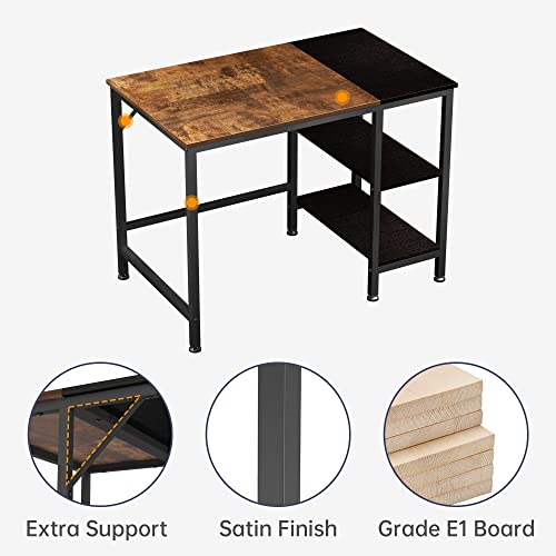 Joiscope Home Office Computer Desk,Small Study Writing Desk With Wooden Storage Shelf,2-Tier Industrial Morden Laptop Table With Splice Board,40 Inches(Vintage Oak Finish) #TOP3