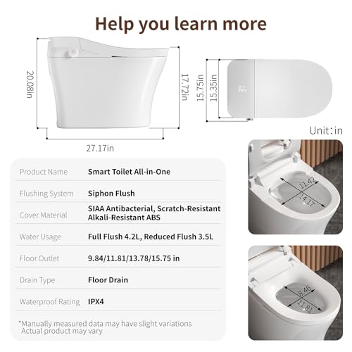 Inodoro inteligente ZeHuoGe con bidé, apertura y cierre automáticos, inodoro alargado de una pieza con tanque integrado, rociador de agua tibia, secador, agua tibia instantánea, asiento calentado miniatura 2
