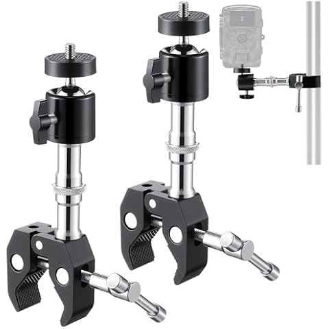 HappyAlley 2Pcs T Post Trail Camera Holders with 360° Rotating Ball Head, Trail Camera Mounting Bracket, Adjustable Trailcam Holder for Hunting, Easy Installation, Versatile Compatibility Cover