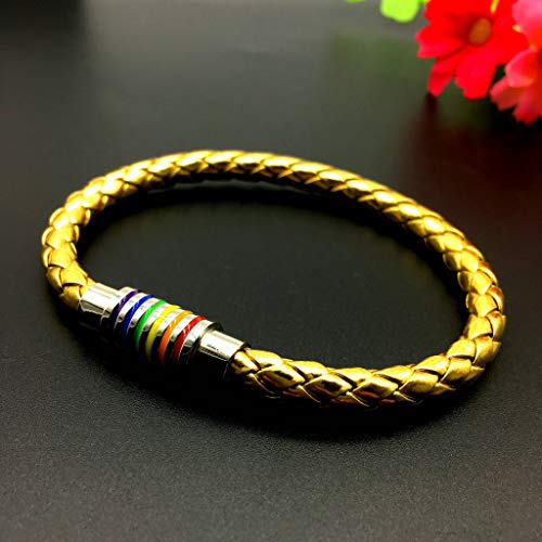 Image of Leather Braided LGBT Rainbow Bangle Bracelet - Gay & Lesbian Pride