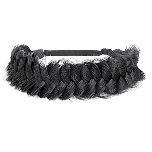 Gledola Messy Synthetic Hair Braided Headband Classic Chunky Wide Plaited Headband for Women Girl Beauty (Black)