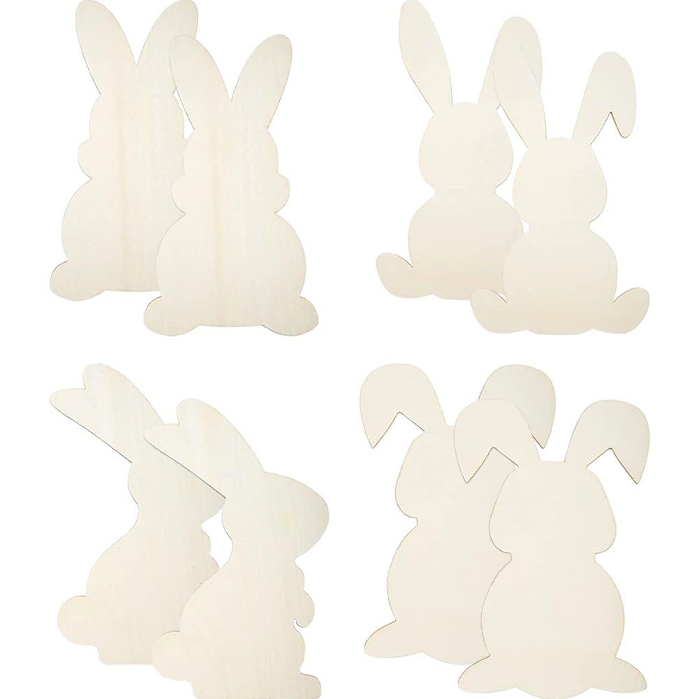 Lapin de Pâques en bois brut pour DIY et loisirs créatifs de printemps (8 pièces)