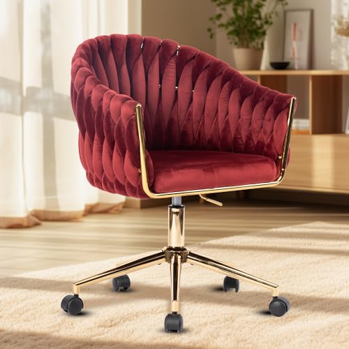 linting Velvet Makeup Vanity Desk Chair with Back Wheels for Bedroom Red