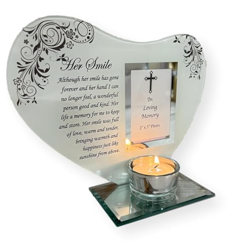 Thorness Her Smile - Inspirational Poem, Candle and Photo Holder Glass Memorial Plaque