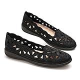 GLAMORA Bailarinas Mujer cómodas Verano, Zapatos con cuña Baja Calado Floral Transpirables, Suela Flexible Antideslizante, Plantilla Acolchada Confort black-38