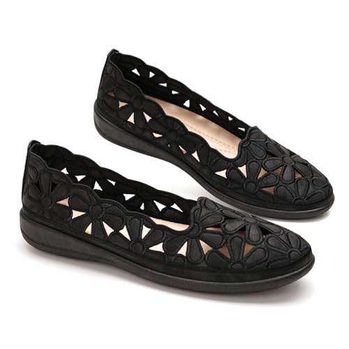 GLAMORA Ballerines Femme Ajourées Fleurs Respirantes Babies Mocassins Compensés Chaussures Plates Souples Confort Léger Bout Rond Semelle Antidérapante...