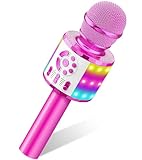 MicQutr Micrófono Karaoke Bluetooth, Microfono Inalámbrico Karaoke Niña Portátil con Luces LED Regalo Juguetes para Niños Canta Partido Musica, Compatible con Android, iOS, PC