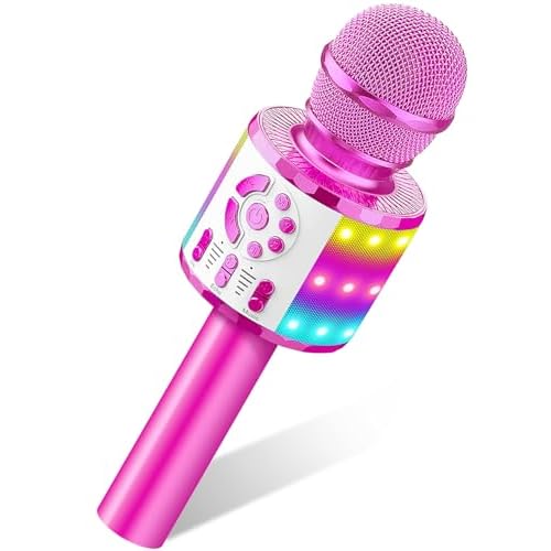 MicQutr Micrófono Karaoke Bluetooth, Microfono Inalámbrico Karaoke Niña Portátil con Luces LED Regalo Juguetes para Niños Canta Partido Musica, Compatible con Android, iOS, PC