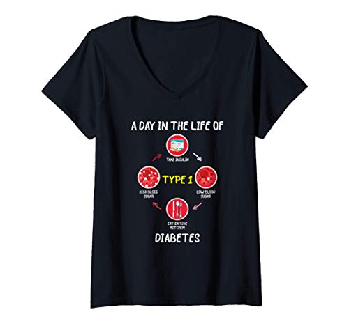 Mujer A Day In The Life of Type 1 Diabetes Awareness Diabetic Gift Camiseta Mujer Cuello V