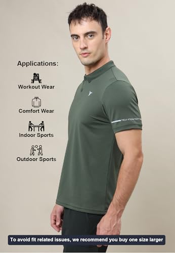 Image of TECHNOSPORT Men's Solid Slim Fit Polo Collar T-Shirt TECHNOCOOL+ Half Sleeve Button Polyester for Gym Running Workout UPF50+ Anti Odour