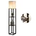 QIANGUANG Iluminación interior 1.6m Lámpara de pie de madera con estantes Teléfono...