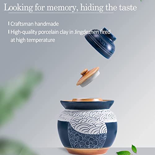 QPZK Blue Traditional Chinese Porcelain Pickle Jar, Ceramic Fermentation Crock Pickling Pot,Fermenting Jar with Water Seal Airlock Lid Stoneware Fermenter for Kimchi Saue 3.5KG - Thumbnail 4