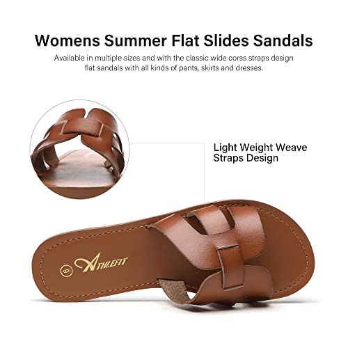 Athlefit Women's Flat Sandals Summer Casual Slip On Leather Slide Sandal3
