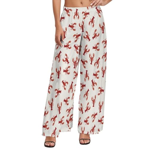 Palazzo Pants for Women - Lobster Womens Wide Leg Baggy Pants, Comfy Casual Lounge Pants