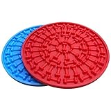 Tysons Pet Treats 2pcs Dog Lick Pad, Bath & Grooming Slow Feeders, Distraction Device,Powerful Suction Cups on The Back, Training-Just Add Peanut Butter (Red &Blue)
