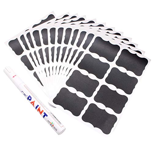 96PCS Etiquettes Cuisine AdhéSives,Siebwinn Etiquette Autocollante RéUtilisable Etiquettes de Tableau Avec Marqueur de Craie Pour éTiqueter Bouteilles Cover