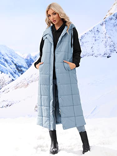 Zwurew Women's Long Quilted Vest Hooded Sleeveless Puffer Vest Jacket Full-Zip Padded Coat Winter Outerwear #TOP3