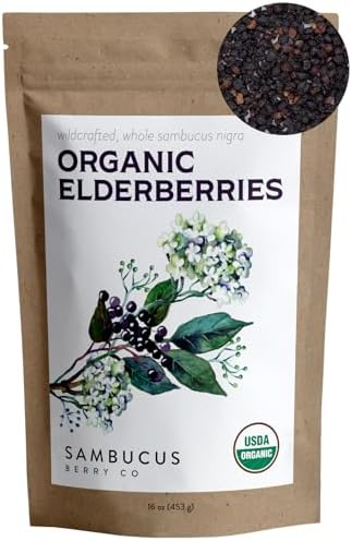 Certified USDA - 100% Organic Dried Elderberries - 1lb Bulk - Non-Irradiated, Non-GMO, Wild Harvest, Whole Black Elderberry Immune Support - Raw Vegan Sambucus 1 Pound