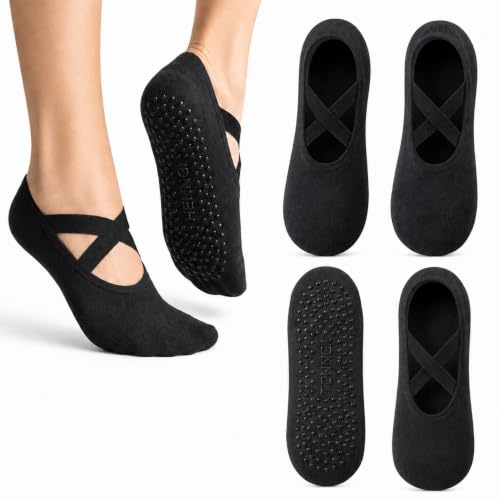 Unikeen Chaussettes Pilates Femme, Chaussettes Yoga Taille Unique Noir