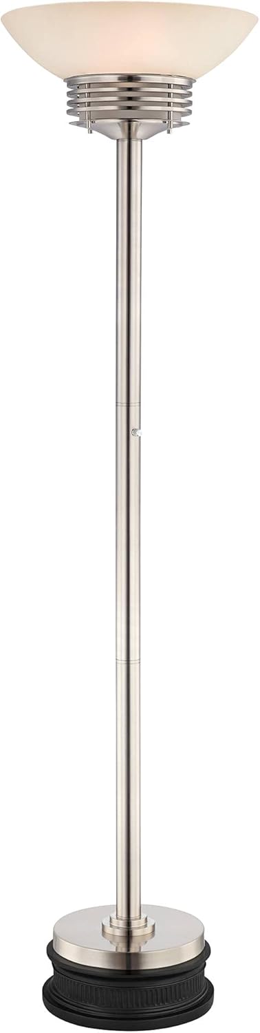 Possini Euro Design Light Blaster™ Modern Torchiere Floor Lamp with Riser 4-Light LED 76.75" Tall Brushed Nickel Metal Frosted White Glass Shade Living Room Reading House Bedroom