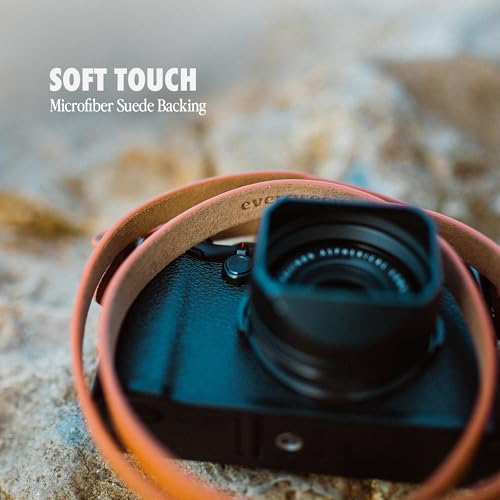 Evergreen Alça fina de couro genuíno minimalista para câmera no pescoço, 71 cm caramelo, 28 x .5 inc