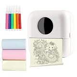Mini Sticker Printer - Portable Bluetooth Thermal Printer with 5 Colour Pencils+3 Roll of Paper, App Free,Pocket Phone Printer, Easy to Use - for Diaries, Memos, Photos,Kids Gift