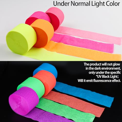 8 rolos de papel crepe brilhante de 243,8 m, flâmulas que brilham no escuro, luz UV, fluorescente, r