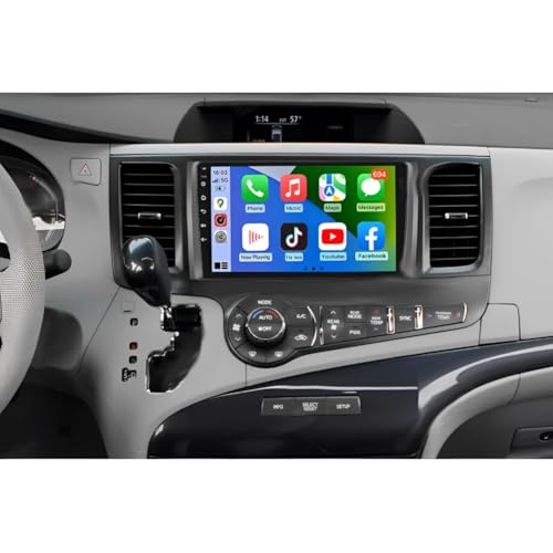 Android 13 Car Stereo Radio for 2011-2014 Toyota Sienna, 9-inch Touchscreen with Wireless CarPlay Android Auto GPS Navigation Bluetooth WiFi FM Radio, 4-LED Backup Camera, 2+32GB