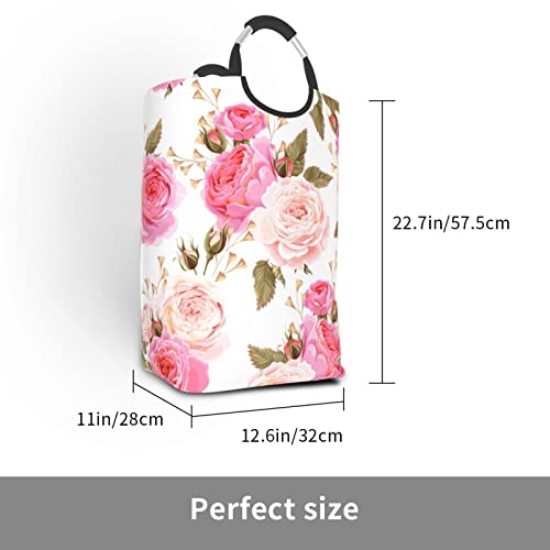 Mifsoiavv Floral Flower Rose Pink Large Laundry Basket Collapsible Organizer Bin Rose Floral Blooming Laundry Hamper With Handles Durable Washing Bin Dirty Basket For Nursery Clothes Toys #TOP2
