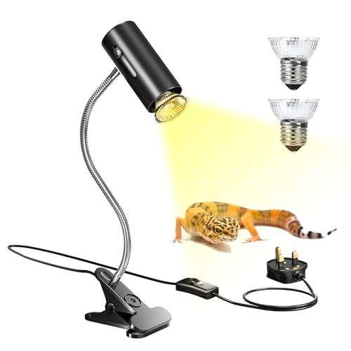 Luxvista Tortoise Heat Lamp,150W Reptile Heat Lamp with Clamp,360° Rotatable Basking Lamp with Switch for Turtle,Chick,Bearded Dragon,Puppy,Lizard with 2pack 50W UVA/B Heat Bulb