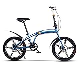 20 Zoll Stadtrad Faltfahrrad-Herren-Damen Tragbares Faltrad Ultraleichtes Erwachsenes Studenten Fahrrad Für Sport Outdoor Radfahren Reisen Pendeln Doppelscheibenbremsen,Maximale Belastung:150 kg/Blue