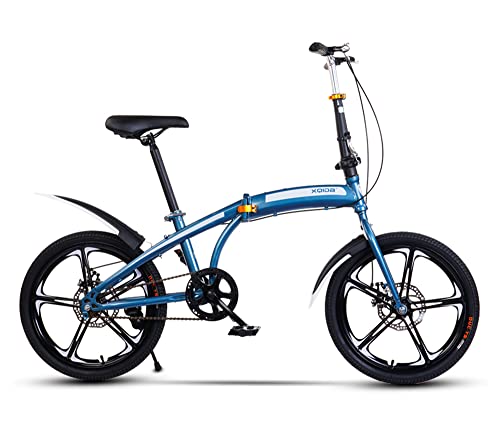 Vélo de ville pour adulte 20 pouces Vélo de trajet pour hommes femmes Vitesse unique Vitesses et double freins à disque Cycle, siège / guidon sont réglables, design pliable, rangement facile. bleu Cover