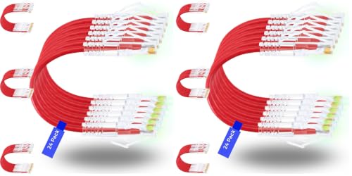 Image of Rapink Slim Cat6 / Cat6a Ethernet Patch Cable 1ft (48 Pack), 10G Support, Snagless, Flexible