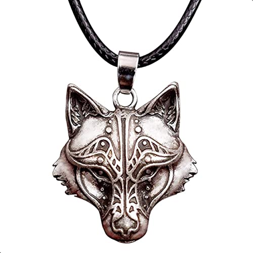 HAQUIL Wolf Necklace, Viking Wolf Head Pendant, Faux Leather Cord, Wolf Jewelry Gift for Men, Wolf Gifts Wolf Stuff