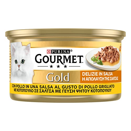 GOURMET Gold Delizie in Salsa Cibo Umido per Gatti Adulti Filettini con Pollo 24 Lattine da 85g - Immagine 2