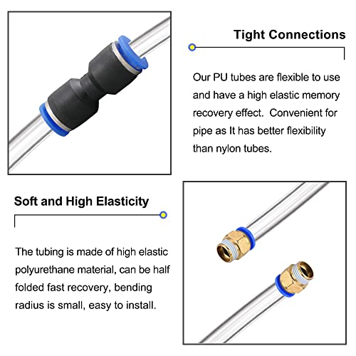 Feelers Pneumatic PU Tubing, 1/2\"OD Hose PU Polyurethane Air Hose Tube Line for Air Compressor Water Fluid Transfer Clear (16.4 ft)